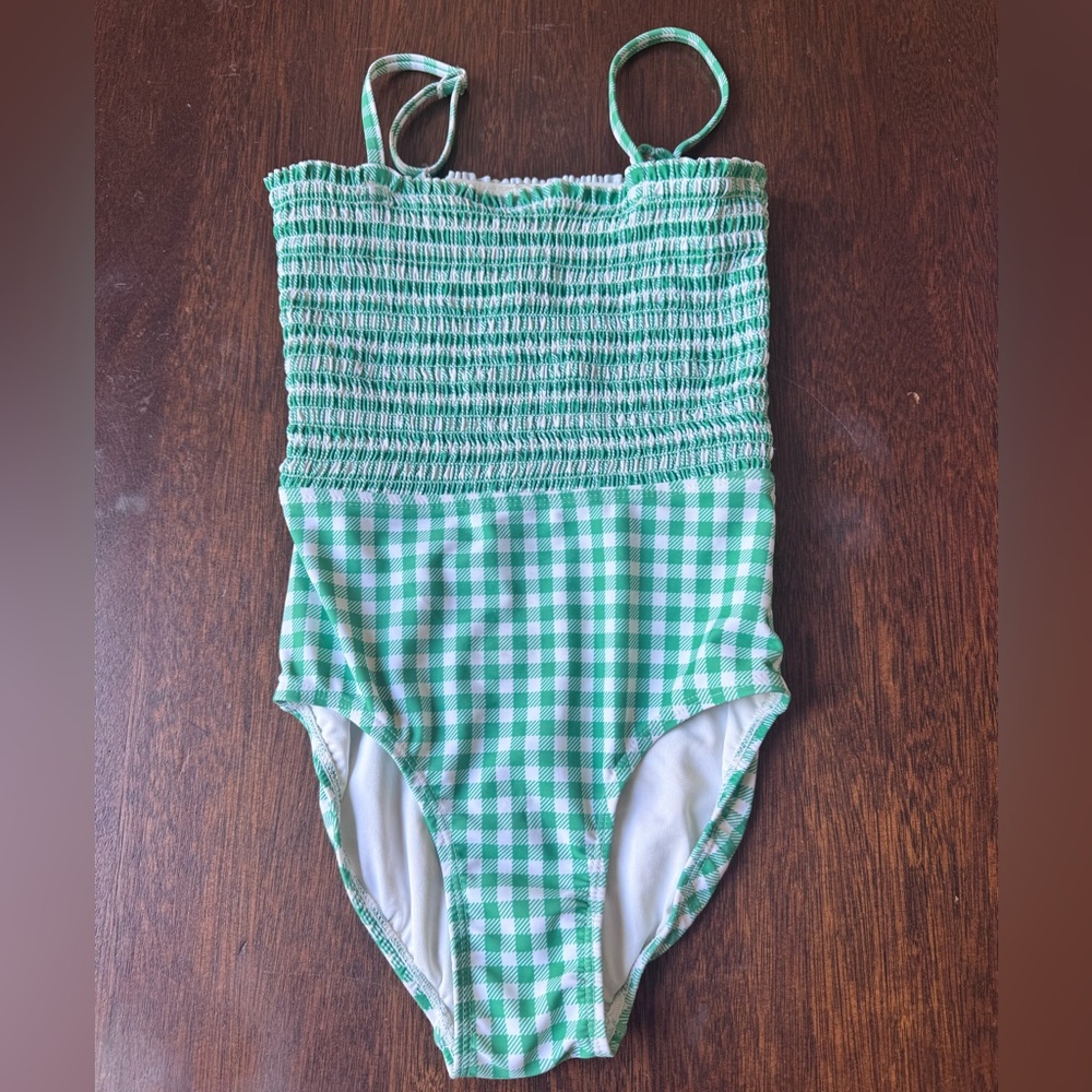 Green Gingham Smocked One-Piece Swimsuit